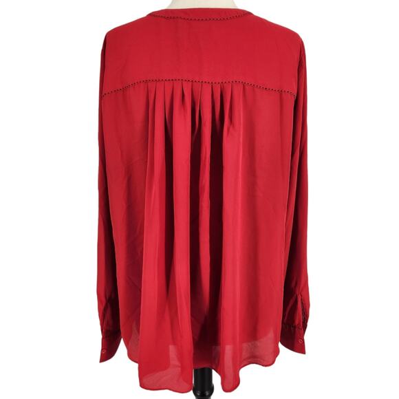 SALE Lane Bryant Red Long Sleeve Blouse with Black Contrasting Stitching - Picture 4 of 6